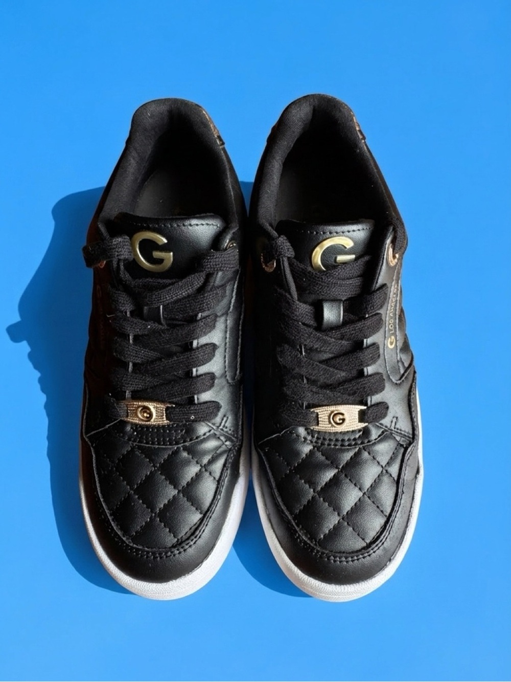 GBG Los Angeles Black Quilted Low-Top Sneakers with White Soles and Gold Accents - Picture 11 of 11